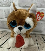 Ty Beanie Boos Smootches 2018 small plush puppy dog Valentine red glitter heart - £4.63 GBP