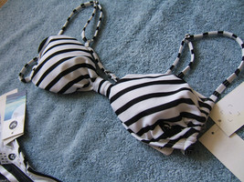 NWT Roxy Quiksilver Black White Striped Sexy Balconette Bikini Swim Suit M $118 - £42.00 GBP