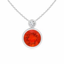 Authenticity Guarantee 
Bezel-Set Fire Opal Solitaire Pendant with Diamond in... - £845.63 GBP