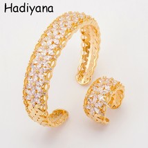 Hadiyana Luxury Flower Cubic Zirconia Bracelet Ring Set Fashion Super Shiny Flor - £28.70 GBP