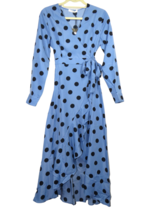 Cooper St Women&#39;s Size Small Blue Polka Dot Ruffled Long Sleeve Retro Wrap Dress - £51.11 GBP