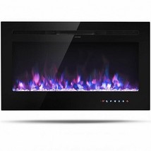 36 Inch Electric Fireplace Insert Wall Mounted with Timer - Color: Black... - £219.97 GBP