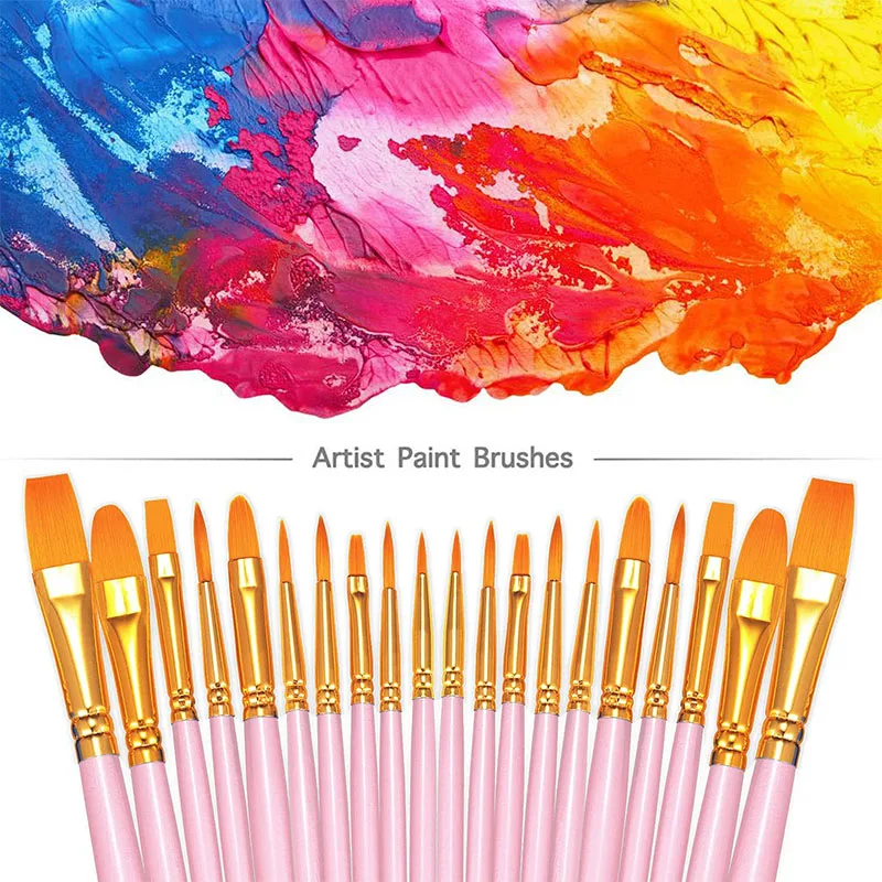 Play 20pcs Pink Paint Brushes Set Round Pointed Tip Paintbrushes Nylon Hair Arti - £23.17 GBP