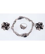 Schöne Sterling Silber Onyx Und Hematit Schmuck Set Armband,Ohrringe,Ring - $15,871.56 MXN