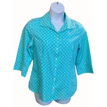 Chicos Womens Large No Iron Shirt Quarter Sleeve Button Down Turquoise Shirt New - £35.50 GBP