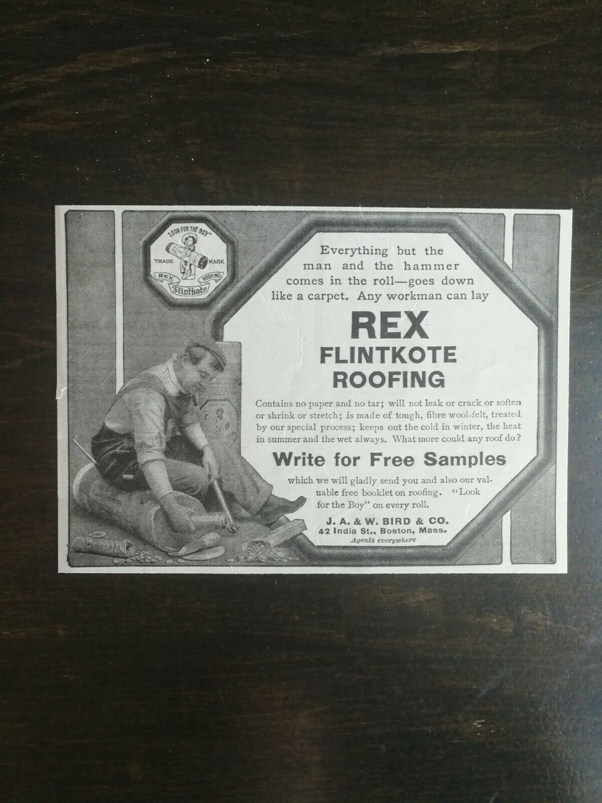 Vintage 1907 Rec Flintkote Roofing J.A. & W Bird Company Original Ad - $6.64