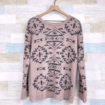 BB Dakota Fuzzy Knit Aztec Tunic Sweater Pink Black Wool Blend Womens Medium - £29.60 GBP