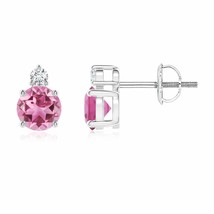 Natural Pink Tourmaline Stud Earrings with Diamond in 14K Gold (Grade-AAA , 5MM) - £620.98 GBP