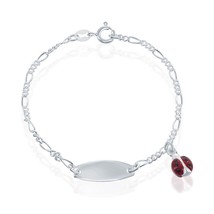 Sterling Silver Kid-ID Bracelet, Red Lady Bug Enamel Charm - £35.91 GBP