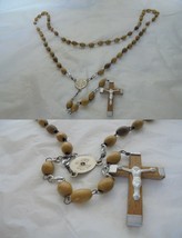 Praying rosary necklace with beads in wood and Holy Land relic Original ... - $39.00