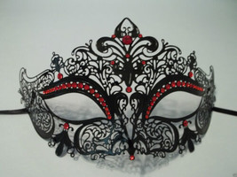 Black Red Rhinestone Venetian Mask Masquerade Ball Prom Metal Filigree - £14.46 GBP