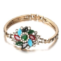 Luxury Crystal Flower Ethnic Bridal Bracelet For Women Antique Gold Color Boho S - £6.89 GBP