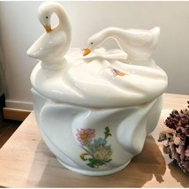 Swan Butterfly Trinket Box Vintage Lidded Bowl Dish Flowers Dresser Jar - $21.89