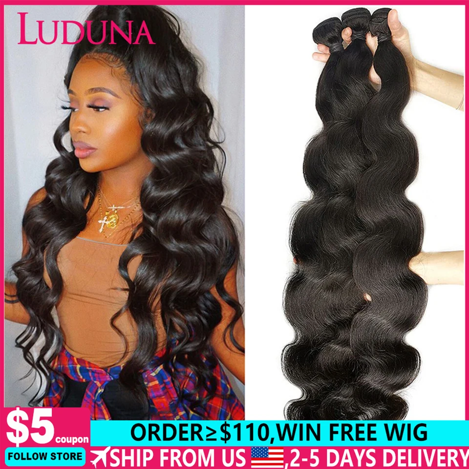 Luduna Body Wave Bundles Human Hair Brazilian Hair Weave Bundles 1/3/4 Bundle - £36.45 GBP+