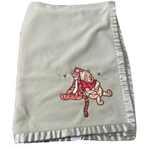Vintage Disney Baby Winnie the Pooh Tigger Baby Blanket Green Fleece Satin Trim - £25.39 GBP