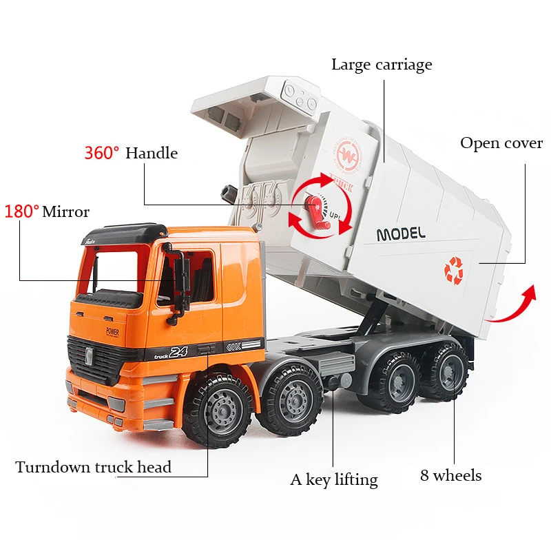 Play Large Size Play Simulation Garbage Orange Truck Sanitation Car Vehicle Toy  - £51.36 GBP