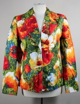 Chico&#39;s 0 (S 4) Brushstroke Floral 2-Button Cotton Stretch Blazer Jacket - £22.77 GBP