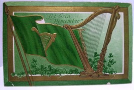 St Patrick&#39;s Day Postcard Let Erin Remember Flag Harps Clovers 1909 HSV 902 - £7.43 GBP