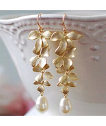 Fashion Women Gold Flowers Long Tassel Pendant Pear Drop Hook Earrings J... - €12,21 EUR