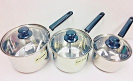 6 Pcs/Set Stainless Steel Deep Sauce Pan With Glass Lid 14/16/18 CM - Brand New - £47.40 GBP