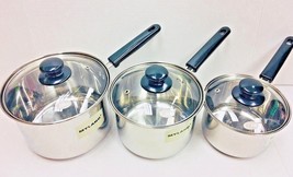 6 Pcs/Set Stainless Steel Deep Sauce Pan With Glass Lid 14/16/18 CM - Brand New - £47.69 GBP