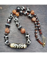 Old Himalayan Tibetan Agate carnelian Beads Unique pattern Dzi Beaded Ne... - €71,24 EUR