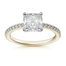3.00CT Cushion Cut Forever One Moissanite Two Tone Gold Ring With Diamonds - £1,492.46 GBP