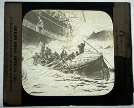 Antique Black and White Glass Magic Lantern Slide “Rescue At Sea” - £36.39 GBP