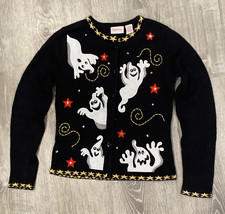 Vintage Crystal-Kobe Halloween Ghosts Cardigan Sweater Womens Size S - £48.63 GBP