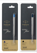 1 Blue + 1 Black Parker Quink Flow Ball Point Pen Refills BallPen Medium New - £6.44 GBP