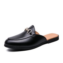 Summer Half Shoes for Men Black Loafers Slippers Patent Leather Casual Driving S - £38.71 GBP