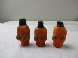 3 Vintage Gurley Halloween Skull Faces Wax Candle 3.5&#39;&#39; tall - $21.77