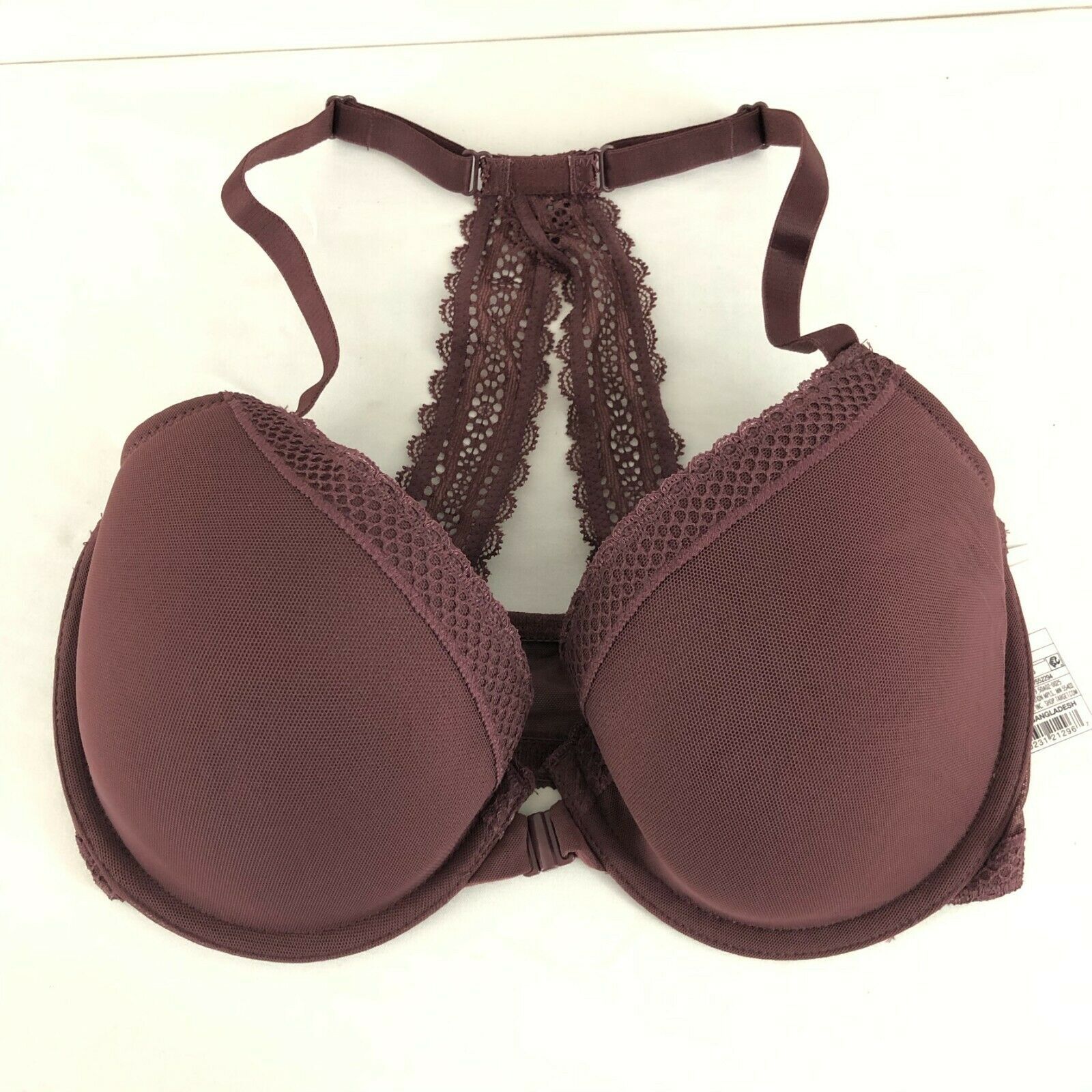 Auden Bra The Ace Demi Lightly Lined Racerback Front Closure Lace Burgundy  32DD
