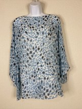 Peck &amp; Peck Womens Size 6 Sheer Blue Animal Print Blouse Long Sleeve - £5.87 GBP