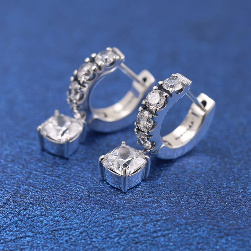 925 Sterling silver Pavé Dangle Hoop Earrings   293547C01