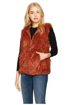 NEW Angie Women&#39;s Faux Fur Zip Front Hooded Vest , Brown, Large Zipper c... - £30.85 GBP