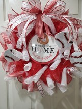 Red White Baseball Wreath Deco Mesh Sport Summer Craft Handmade - £36.29 GBP