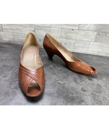 Bruno Magli Heels Women 10 AAAA  4A Shoes Brown Leather Slip On Peep Toe... - $37.44