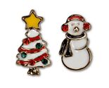 SNOWMAN AND CHRISTMAS EARRINGS Cute Holiday Enamel Gold Plate Post Stud NEW - $2.95