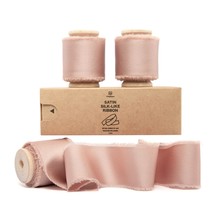 Rose Gold Satin Ribbon 1.5&quot; X 15Yd With Wooden Spool Handmade Frayed Edg... - £20.59 GBP