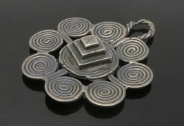 925 Sterling Silver - Vintage Oxidized Swirl Flower Motif Pendant - PT11902 - $96.73