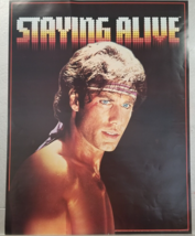 John Travolta Staying Alive Poster 1983 Shirtless Headband Sweating Movi... - $28.45