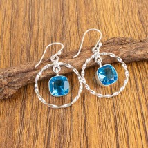 Blue Topaz Gemstone 925 Silver Earring Handmade Jewelry Earring 1.60&quot; - £9.00 GBP