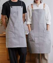 Leather Cross-Back Straps Apron,Full Canvas Apron For Women &amp; Men With P... - £51.17 GBP