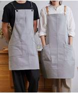 Leather Cross-Back Straps Apron,Full Canvas Apron For Women &amp; Men With P... - £50.12 GBP