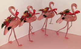 Pink Flamingo w/Real Feathers  Mid Century Modern Holiday Christmas Ornaments x4 - £30.18 GBP