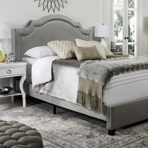 Theron Full Bed In Pewter Velvet With Nickel Nailhead Trim From Safavieh Home - £423.36 GBP