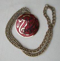 Vintage Necklace with Large Basse-taille Enamel Pendant - $14.84