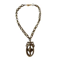 Vintage Pendant Necklace Drawer Pull Rams Head Doorknocker Brass Assemblage OOAK - £25.13 GBP