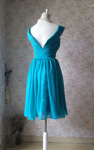 Teal-blue Midi Chiffon Dress Custom Plus Size Bridesmaid Chiffon Dress image 7